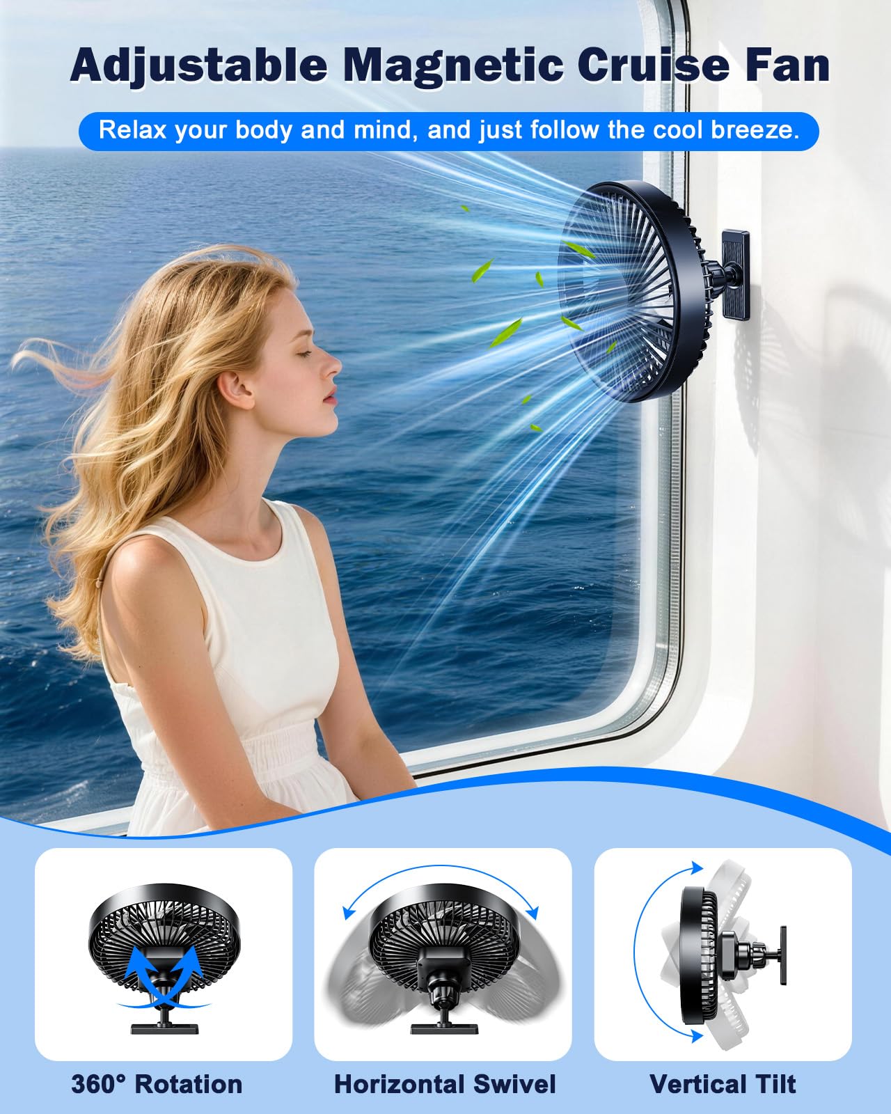 Nauttxon 6.6 Inch 3000mAh Magnetic Fan For Cruise Ship Cabin Wall Ceilings