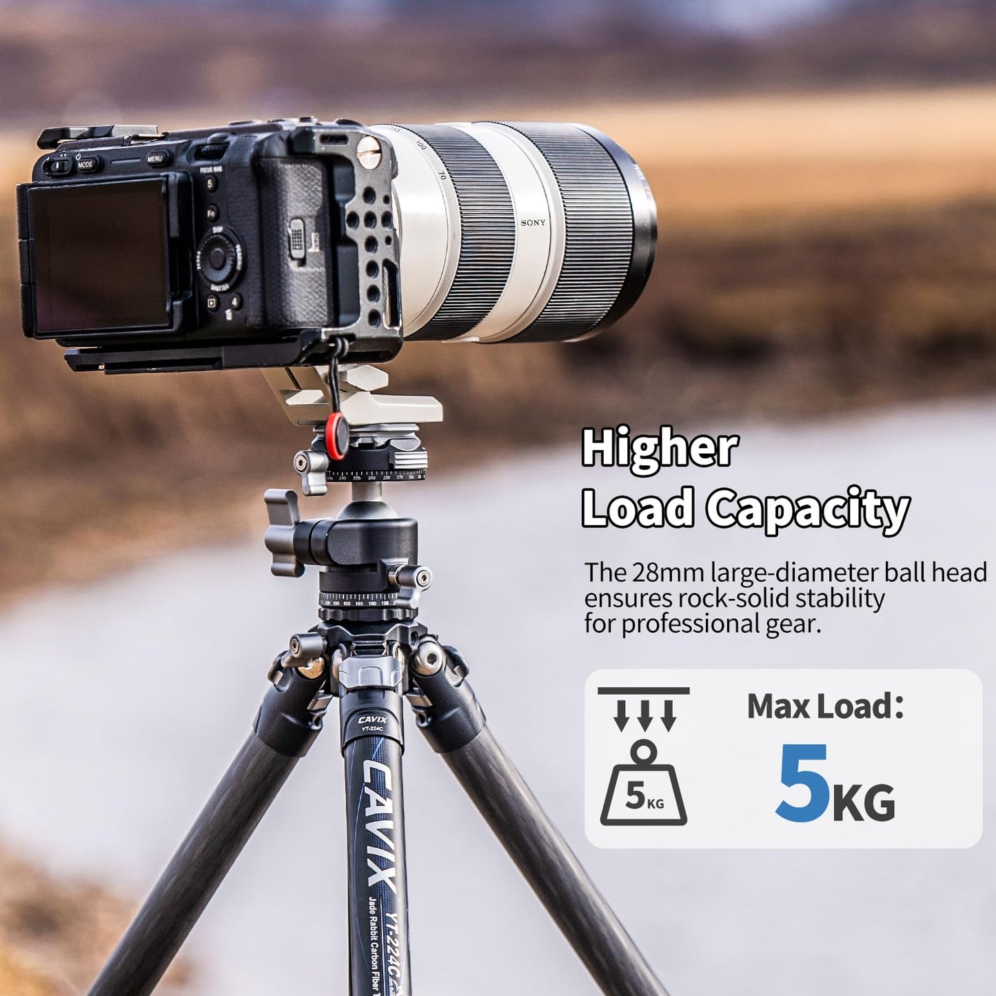 CAVIX Ball Head, Tripod Ball Head Mount 1/4" & 3/8" with Arca Quick Release Plate, 360° Rotating Panoramic Ball Head for DSLR