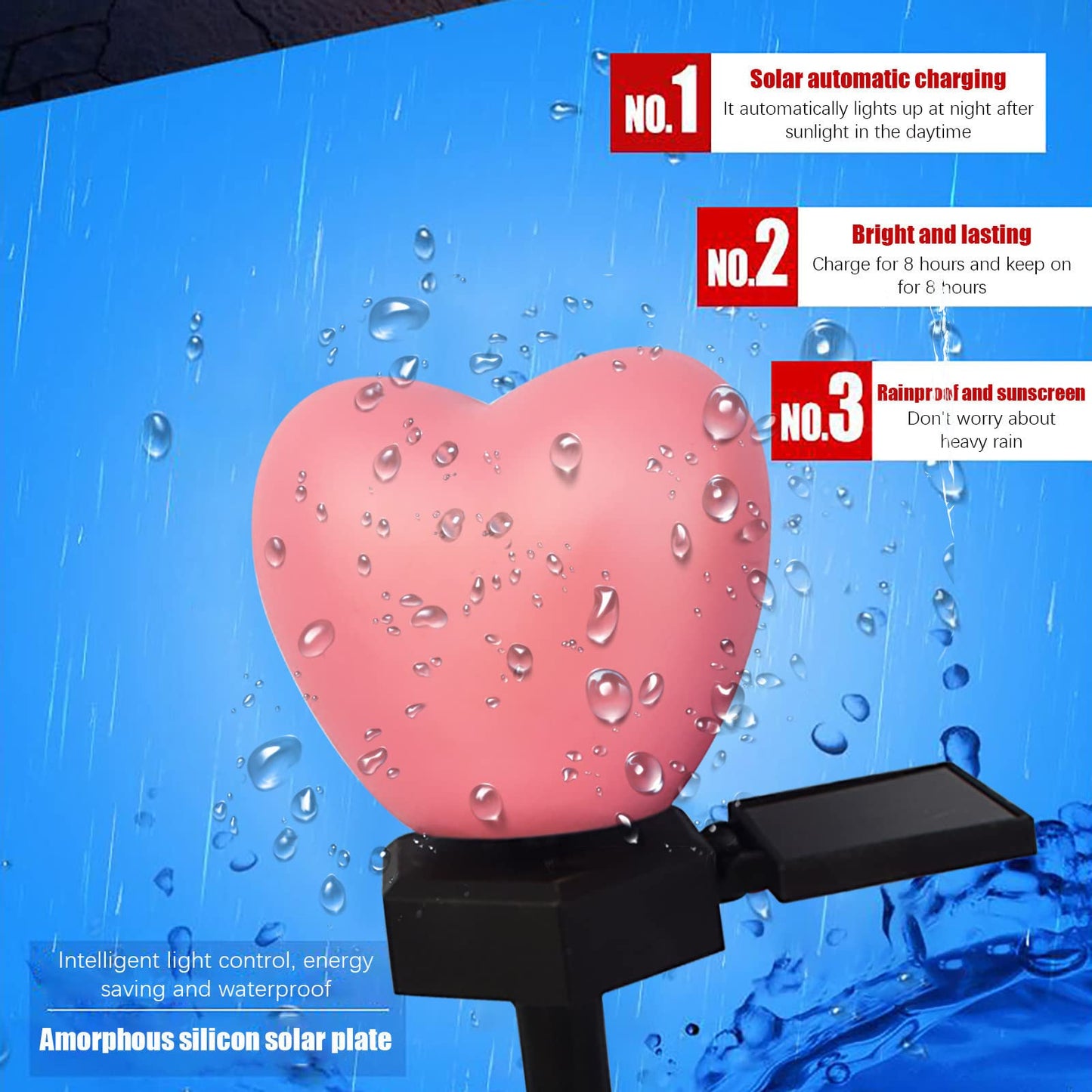 1PC Valentines Day Outdoor Decorations Lights -Solar Heart Garden Stakes Lights Outside, Atmosphere Light Ground Inserting Waterproof Landscape Garden