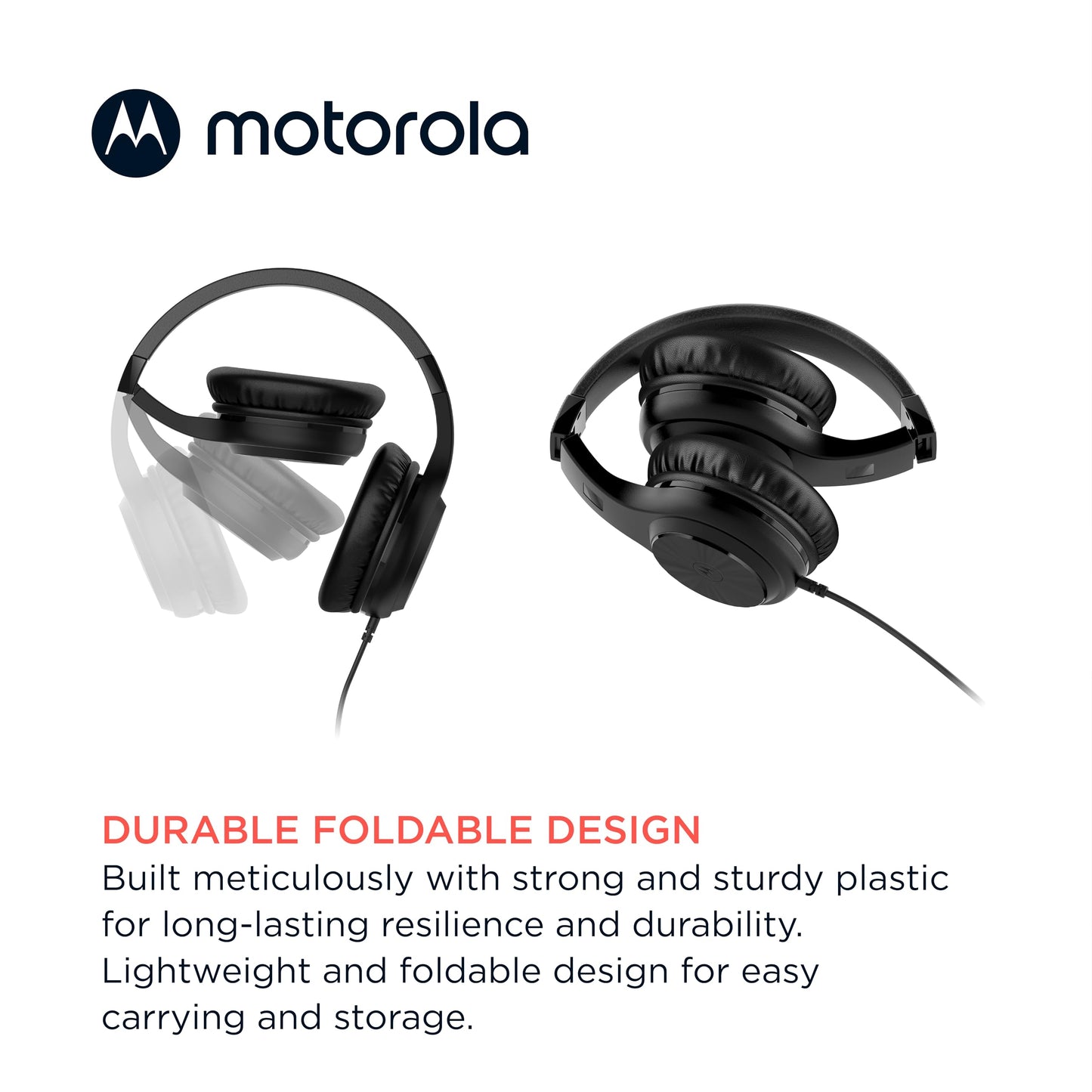 Motorola Sound Moto XT120 Over Ear Headphones Wired with Microphone, in-Line Command Control for Calls - Foldable Wired Headphones with Adjustable…