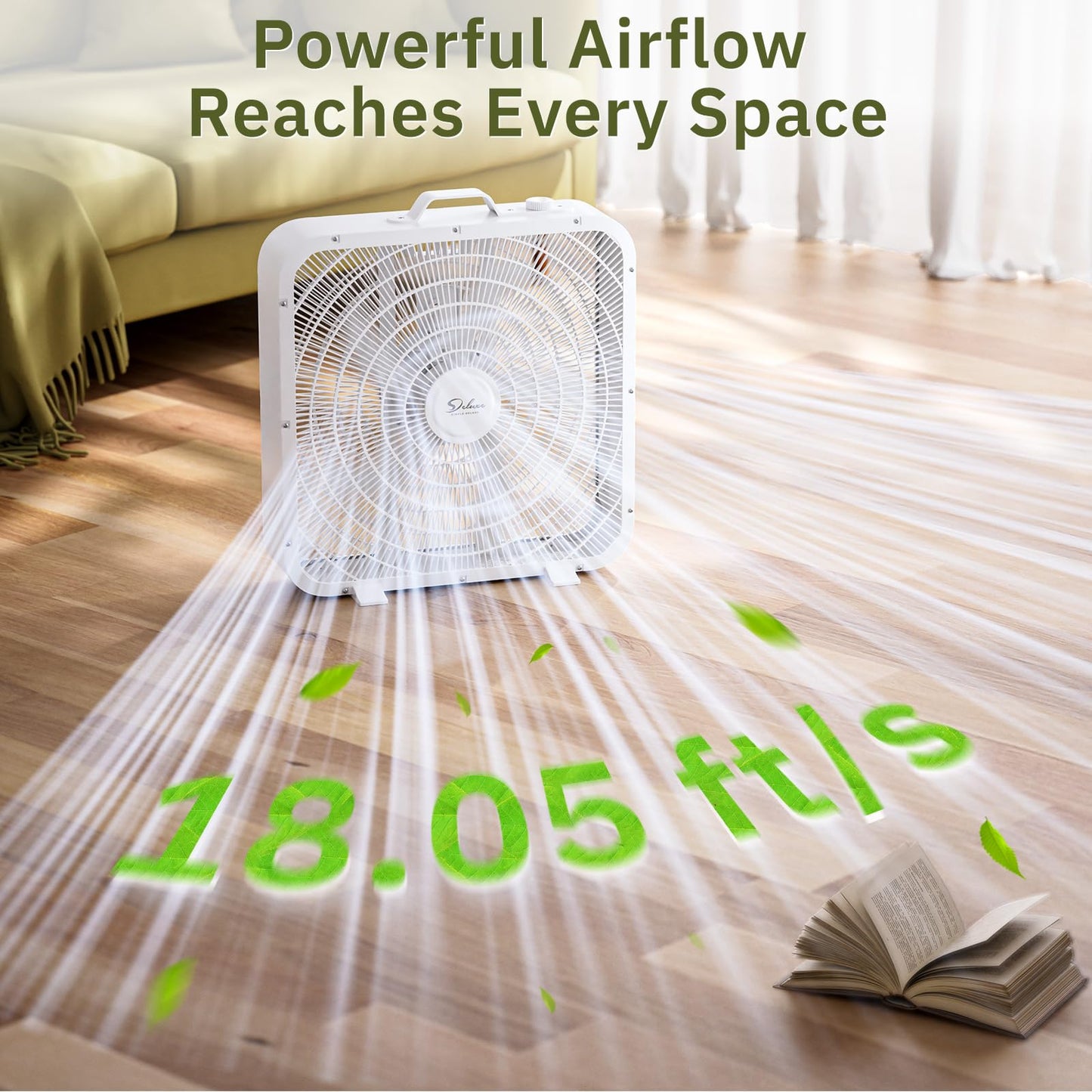 Simple Deluxe 20” Box Fan, 3-Speed Cooling Table Fan with Aerodynamic Shaped Fans Blades, Convenient Carry Handle and Safety Grills, White