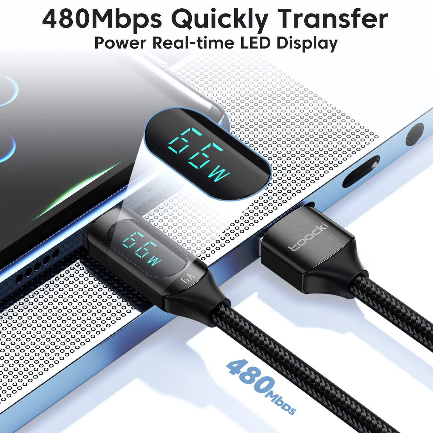 toocki 6.6FT USB A to USB C Cable Type C Charger Fast Charging 5A PD 100w USB C with LED Display, 480Mbps Data Nylon Braided for iPad Pro 12.9in iPad