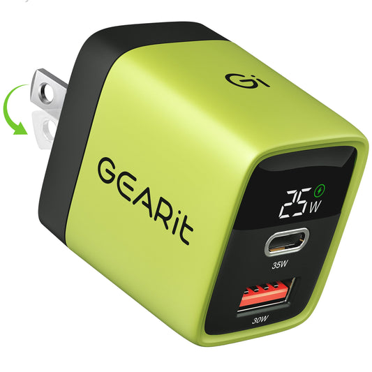 GEARit 35W GaN Charger - Dual Port USB-A and USB-C Charger Block - Fast Charging Station for Multiple Devices - Multiport Travel Hub with Built-in