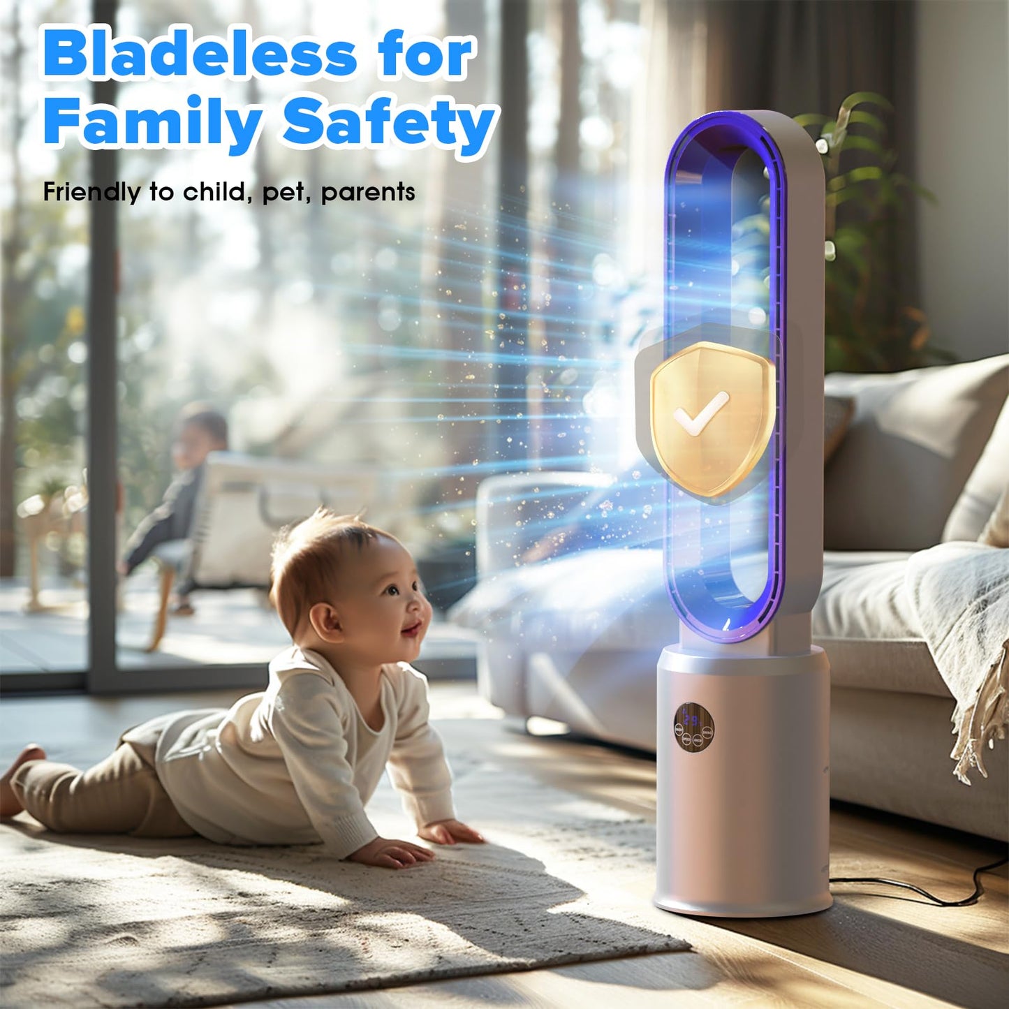 MOMOKOVA 38” Bladeless Tower Fan for Bedroom, Quiet Standing Floor Fans
