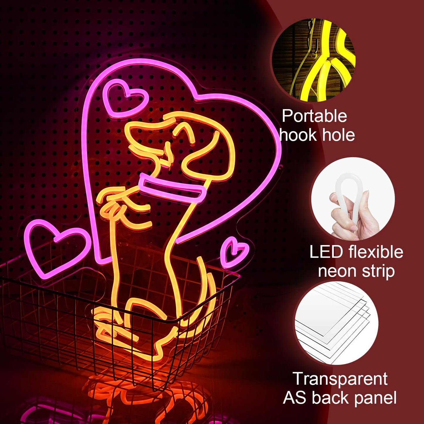 LIUOZHTEA Love Dog Neon Sign USB Powered Pink Love Neon Light for Wall Decor Dimmable LED Cute Puppy Light Up Sign for Pet Shop Bedroom Animal Party