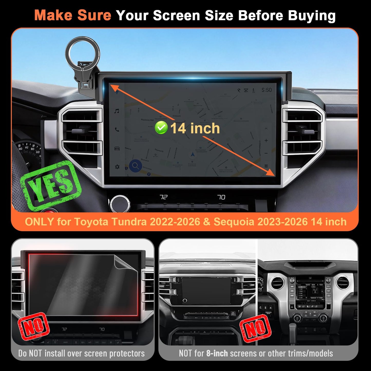Car Phone Mount for Toyota Tundra 2022 2023 2024 2025 2026 & Sequoia 2023-2026: Magnetic Cell Phone Holder for 3rd Gen Toyota 14-Inch Screen