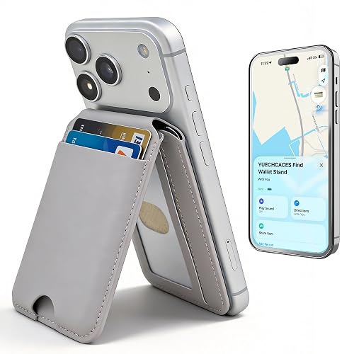 YUECHCASES MagSafe Wallet with Apple Find My (Apple MFi Certified), Adjustable Stand Card Holder, RFID Blocking Magnetic Wallet, Compatible