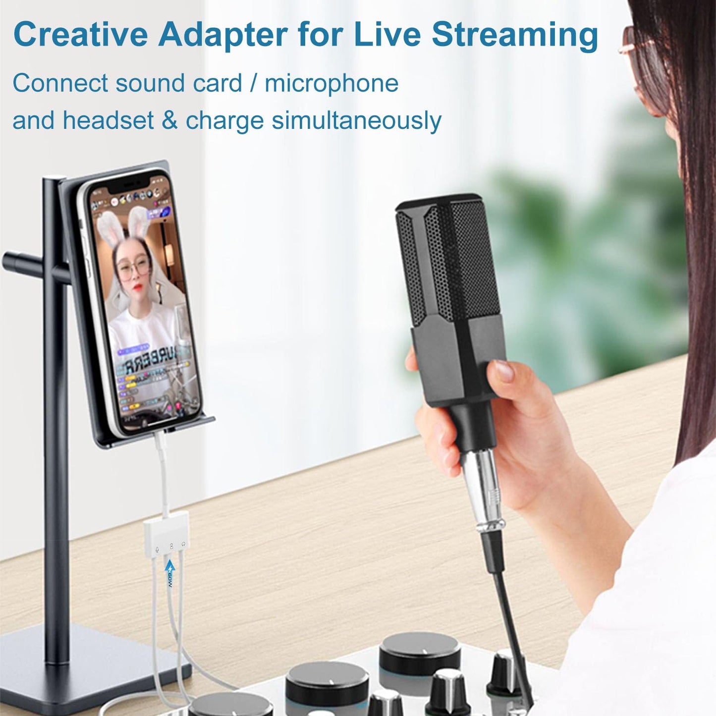 USB C to Microphone Adapter for Live-Streaming Type C to Microphone & 3.5mm Headphone Adapter with Charging Port USB C Audio & MIC Splitter Compatible