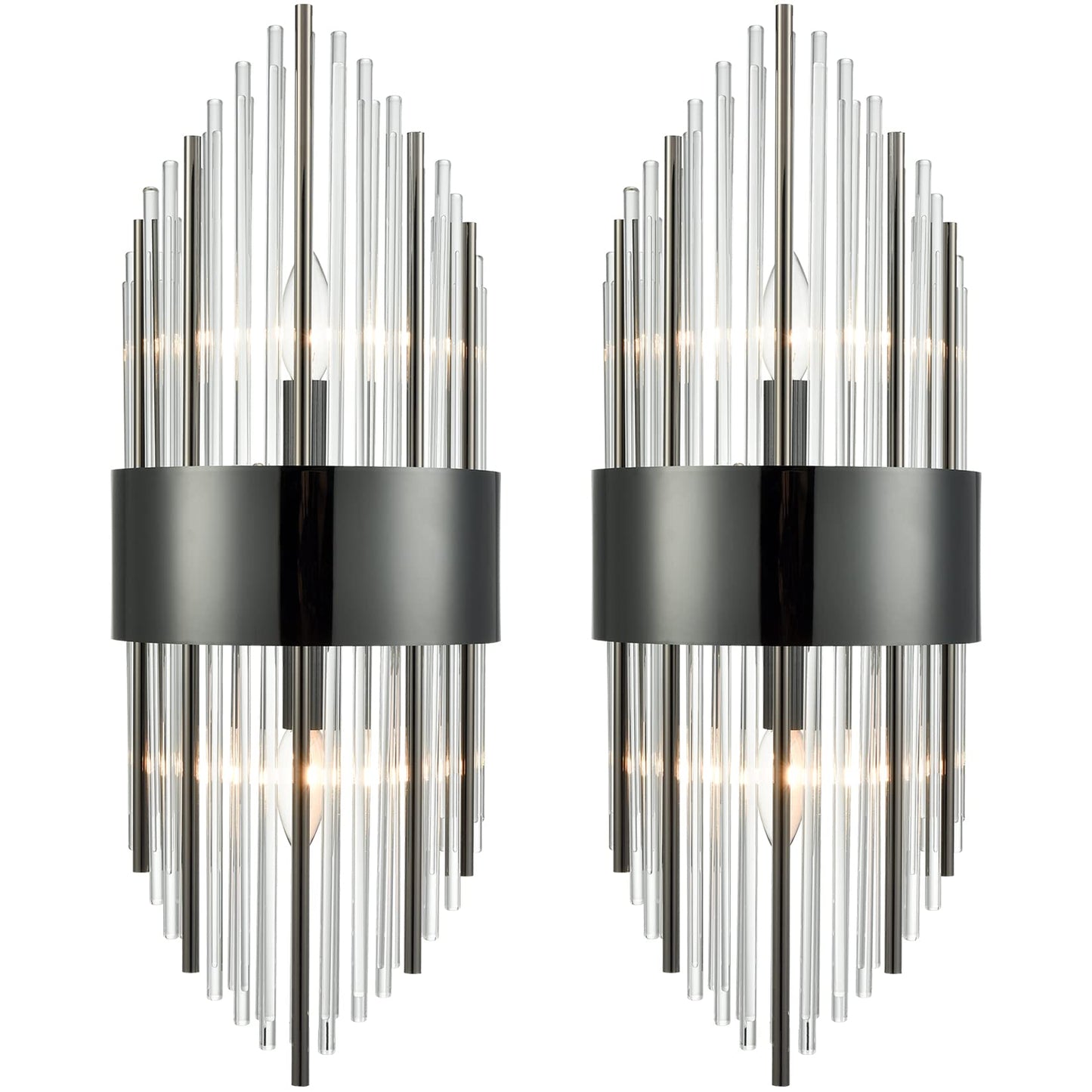 SAMTEEN Modern 2-Light Crystal Wall Sconces Set of Two Black Glass Bathroom Wall Light Fixtures Luxury Crystal Sconces Wall Decor for Bedroom Hallway