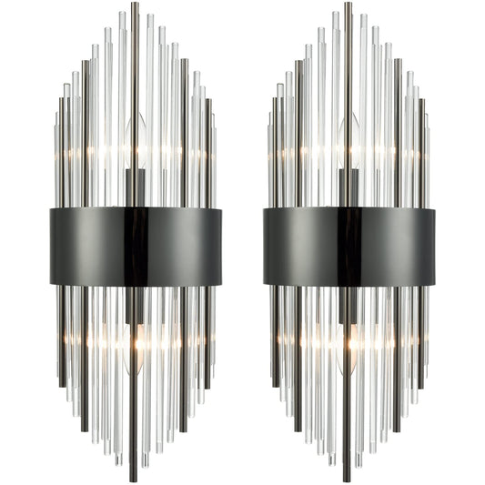 SAMTEEN Modern 2-Light Crystal Wall Sconces Set of Two Black Glass Bathroom Wall Light Fixtures Luxury Crystal Sconces Wall Decor for Bedroom Hallway