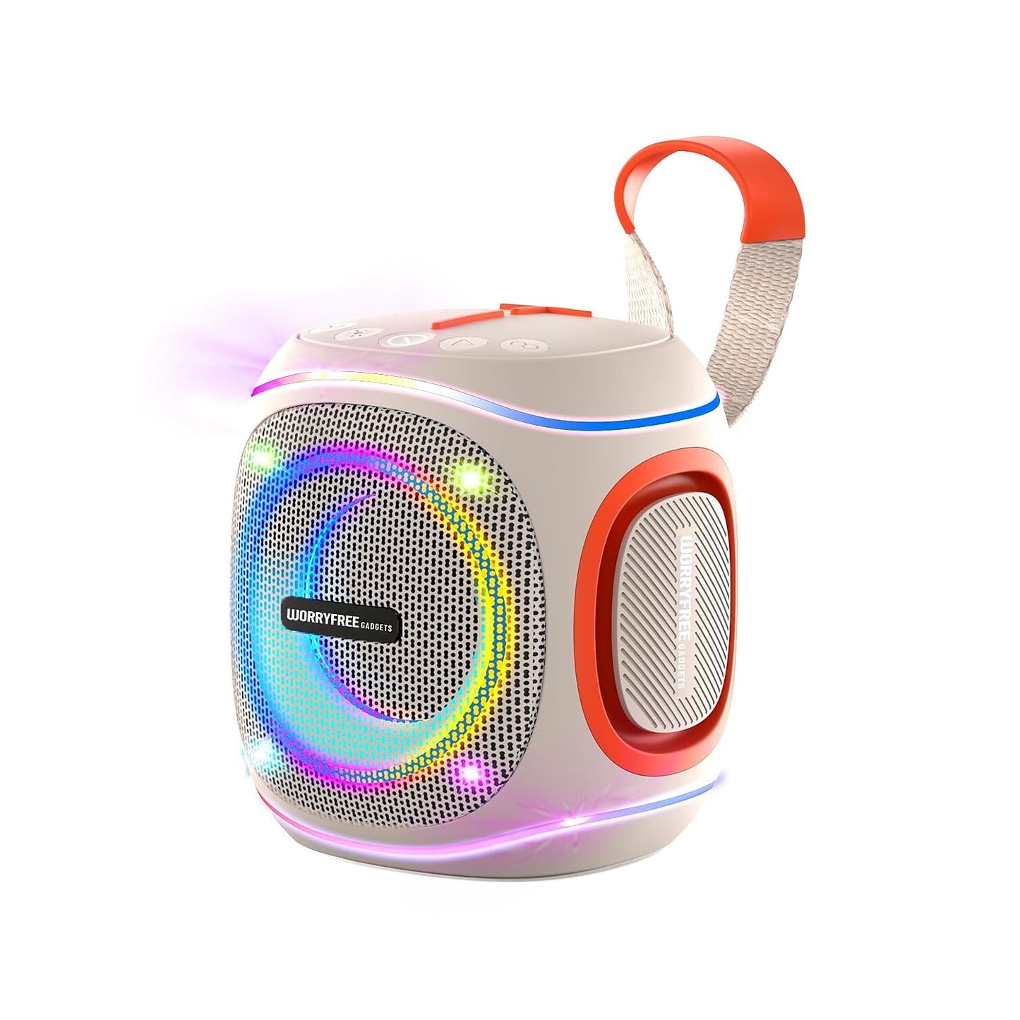 WorryFree Gadgets 10W Portable Speaker with RGB Lights, Big Bass LED Lights, Supports TF Card/USB, AUX in, TWS for Party (Off White)