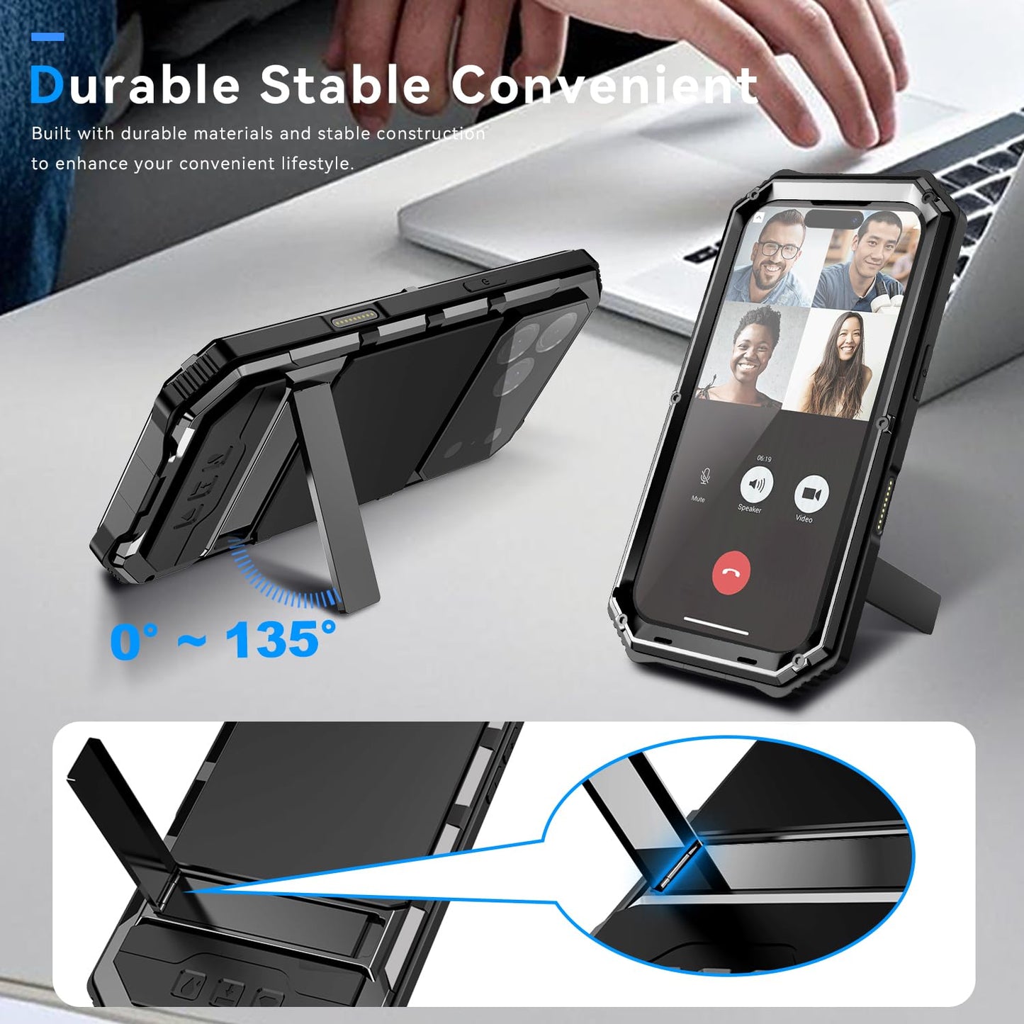 Simicoo Military Metal Heavy Duty Case Compatible with iPhone 17 Pro, Drop Protection Rugged Defender Metal Bumper Screws Phone Cover with Stand