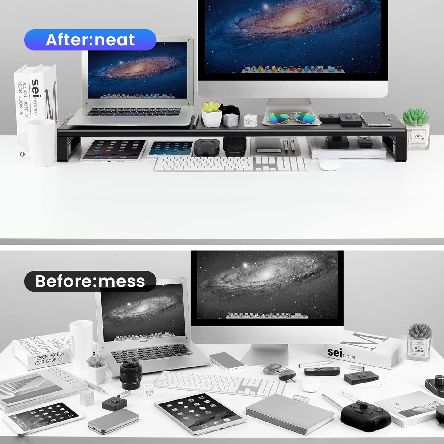Vaydeer Dual Monitor Stand Computer Riser with USB 3.0 Hub Ports, Double Metal Stand for 2 Computer, TV, PC, Printer, Multi Media Speaker