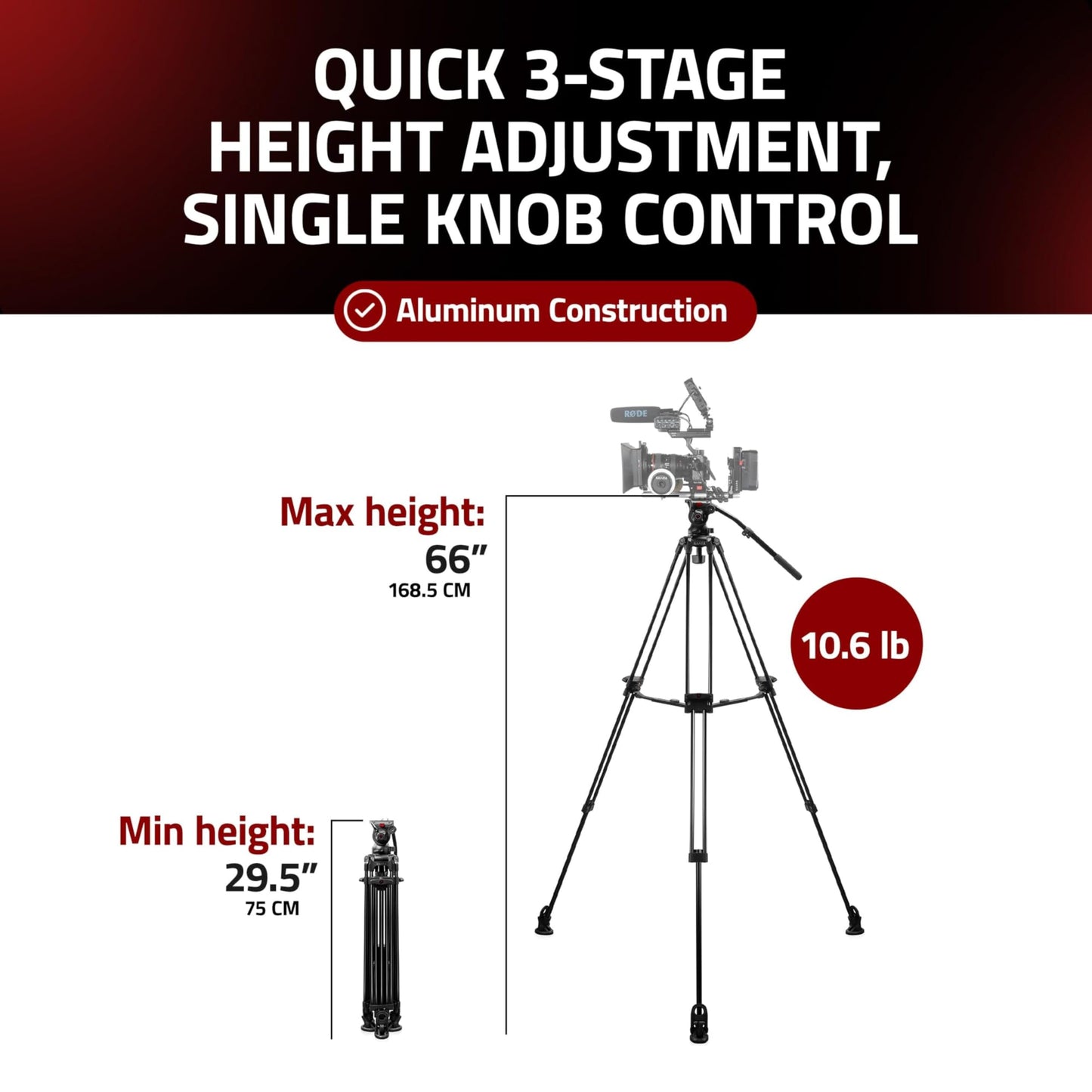 Shape Aluminum Professional Tripod for Camera - Heavy-Duty Tripod with Fluid Head, Mid-Level Spreader, Telescopic Handle & Bag - 22 lb Load Capacity