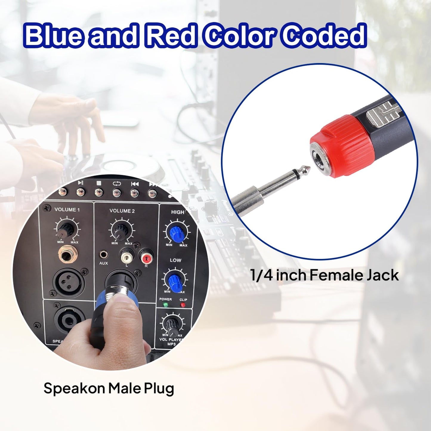 SUNNAREPOON Speakon to 1/4 Adapter Connector - 4 Pack Speak on Male to 1/4 Inch Female Adapters with Twist Lock, NL4FC Connectors to 1/4" TS Mono Plug