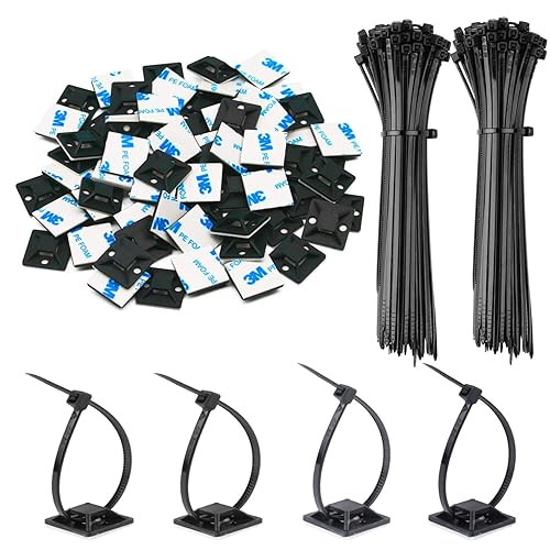 140 Pack 3/4" Zip Tie Adhesive Mounts Self Adhesive Cable Base Holders with Multi-Purpose Tie wire clips with screw hole,Anchor stick on wire