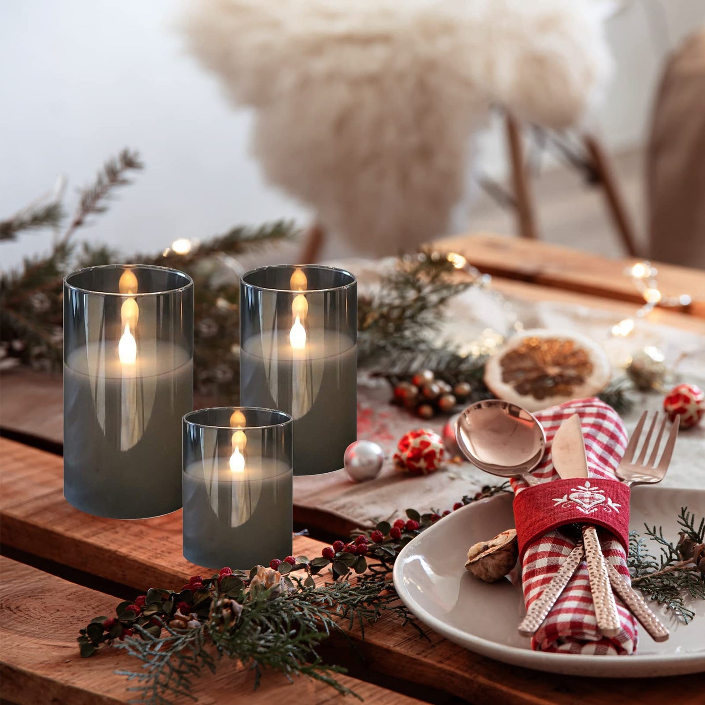 HIYAA LED Flameless Candles, Gray Glass Battery Operated Candles Flickering with Remote, 3D Wick Realistic Warm Light LED Candles Flickering