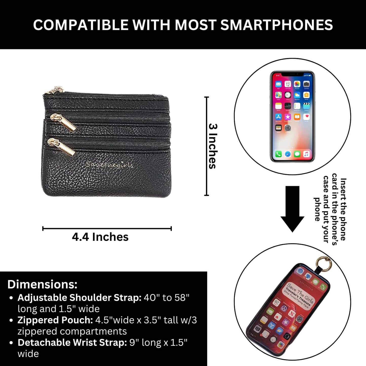 Save the Girls Clip and Go Phone Strap Solid (Cream - Cream Pouch) - Crossbody Phone Strap Chain with Zipper Wallet Pouch - Phone Lanyard