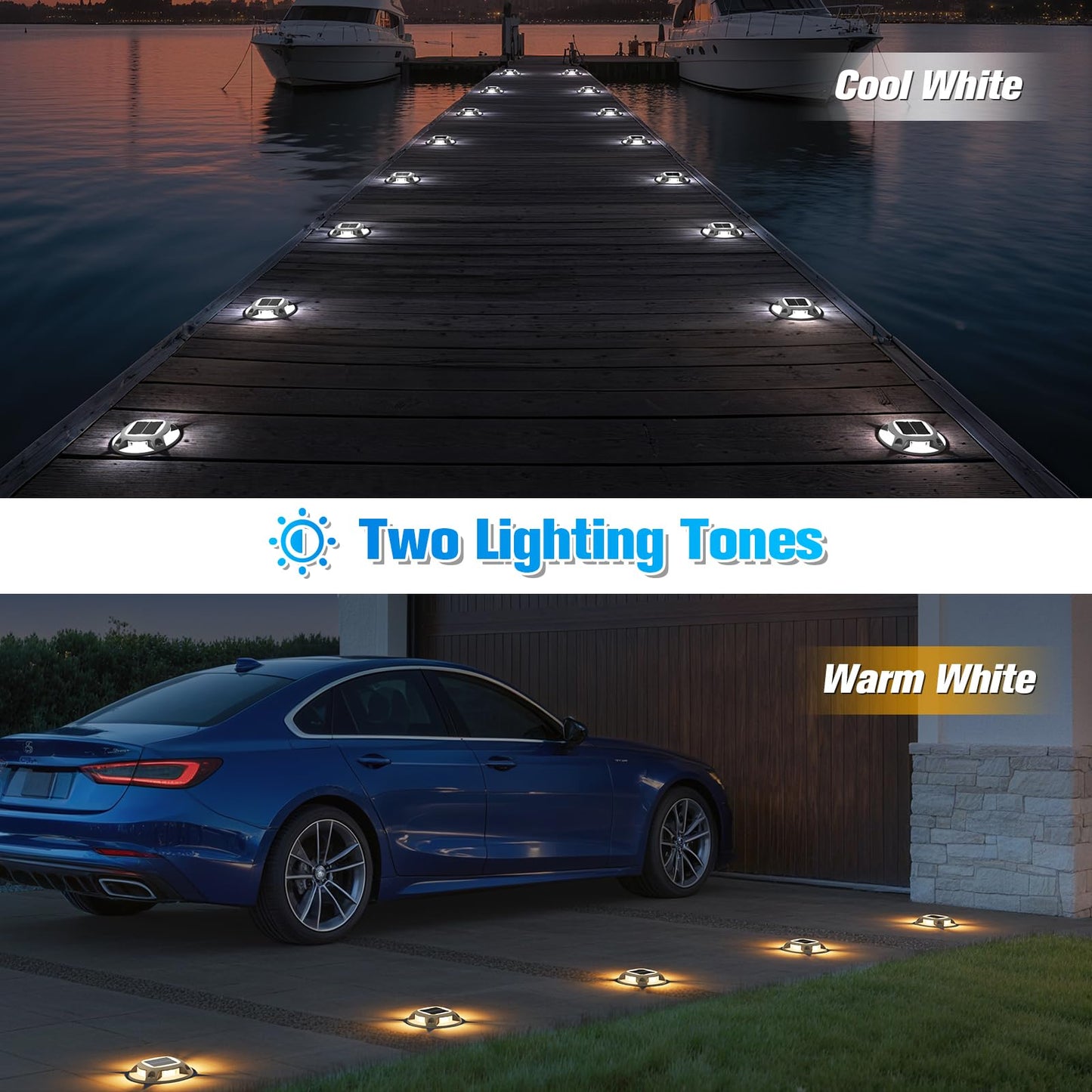VOLISUN Solar Driveway Lights Dock Deck Lights 16 Pack,2 Colors in 1 Led IP67 Waterproof Outdoor Warning Step Lights for Driveway Sidewalk Pathway