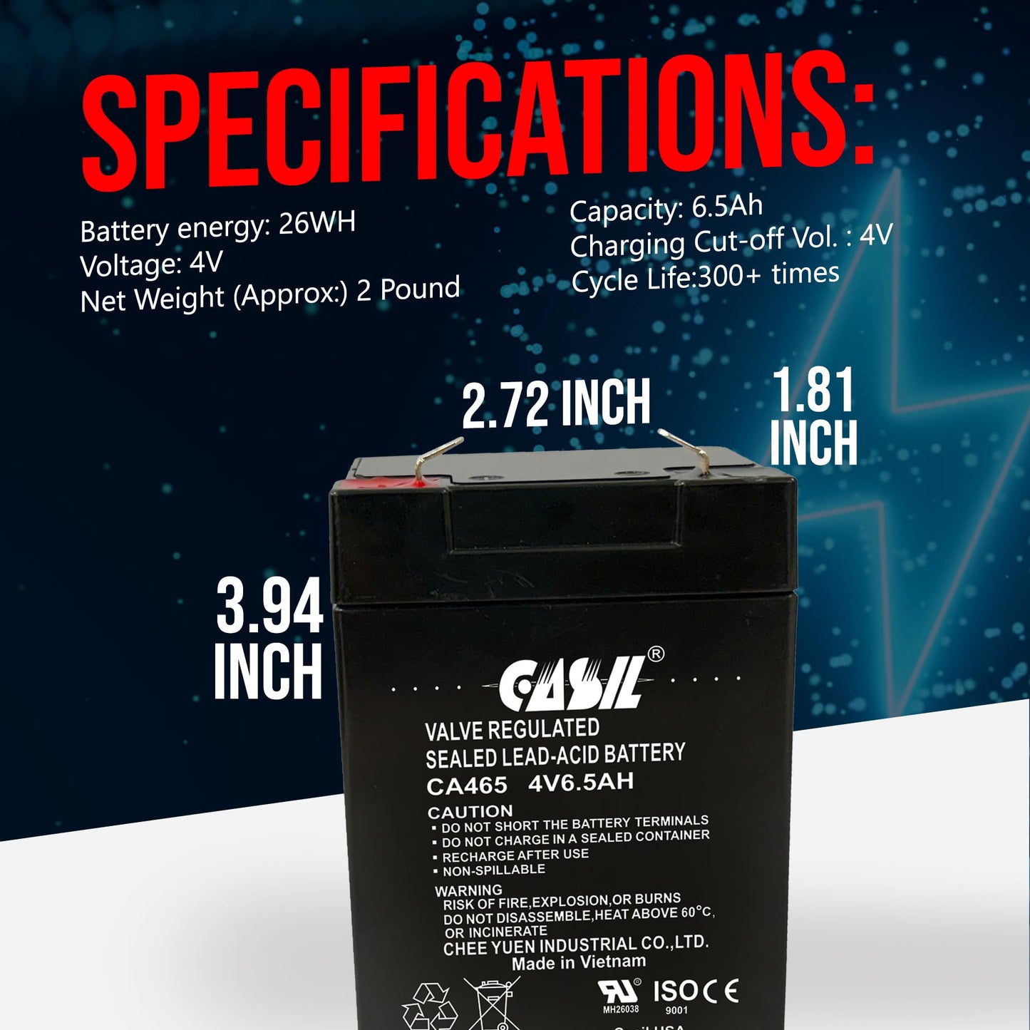 Casil CA465 4v 6.5ah Battery for Resideo Honeywell LTEM-PA LTEM-PV Advanced Modular Communicator R300-11454
