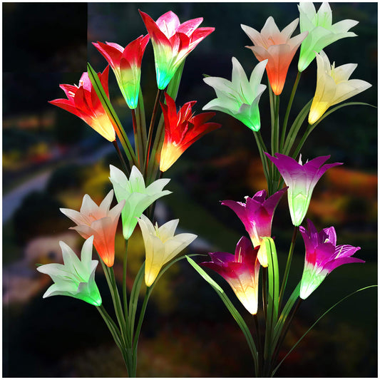 TONULAX Solar Lights Outdoor - Upgradedr Garden Light, Multi-Color Changing Lily Solar Flower Lights for Patio,Yard Decoration, Bigger Flower