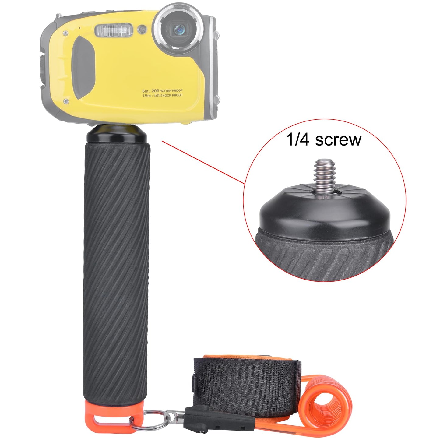 Action Camera Non-Slip Handler Floating Hand Grip Holder Mount + Steel-cored Safety Wrist Strap for GoPro Sony Insta360 Olympus Akaso Underwater