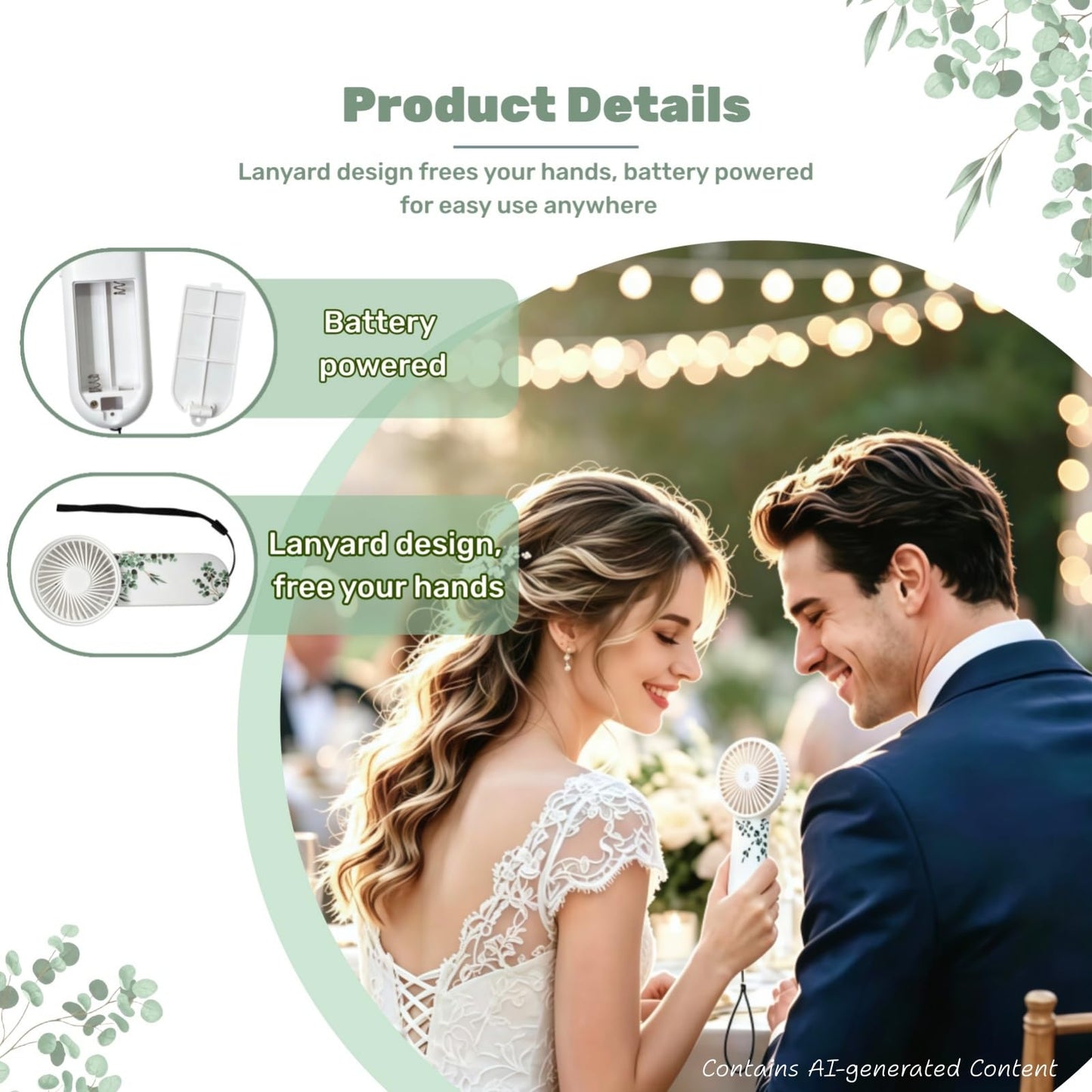 EPWQLC 48 Pack Wedding Mini Fans Bulk, Mini Portable Fan Bulk with Organza Bags and Thank You Cards, Handheld Battery Operated Fan for Wedding Bridal