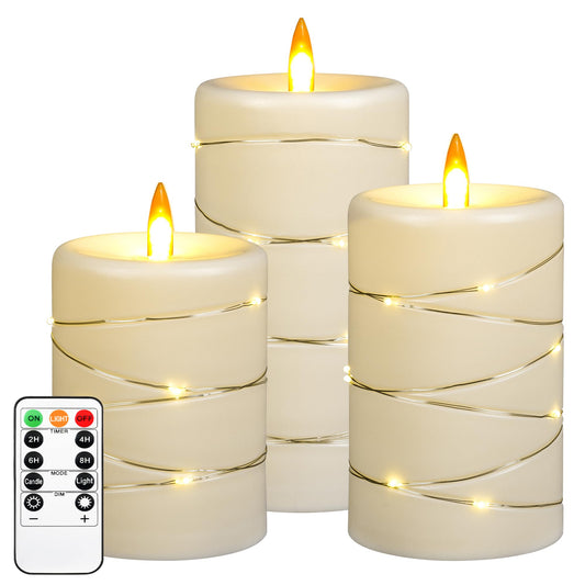 Upinmz Flickering Flameless Candles with String Lights, Battery Operated Candle, LED Candles Unbreakable Acrylic Candles with Remote Control and Timer