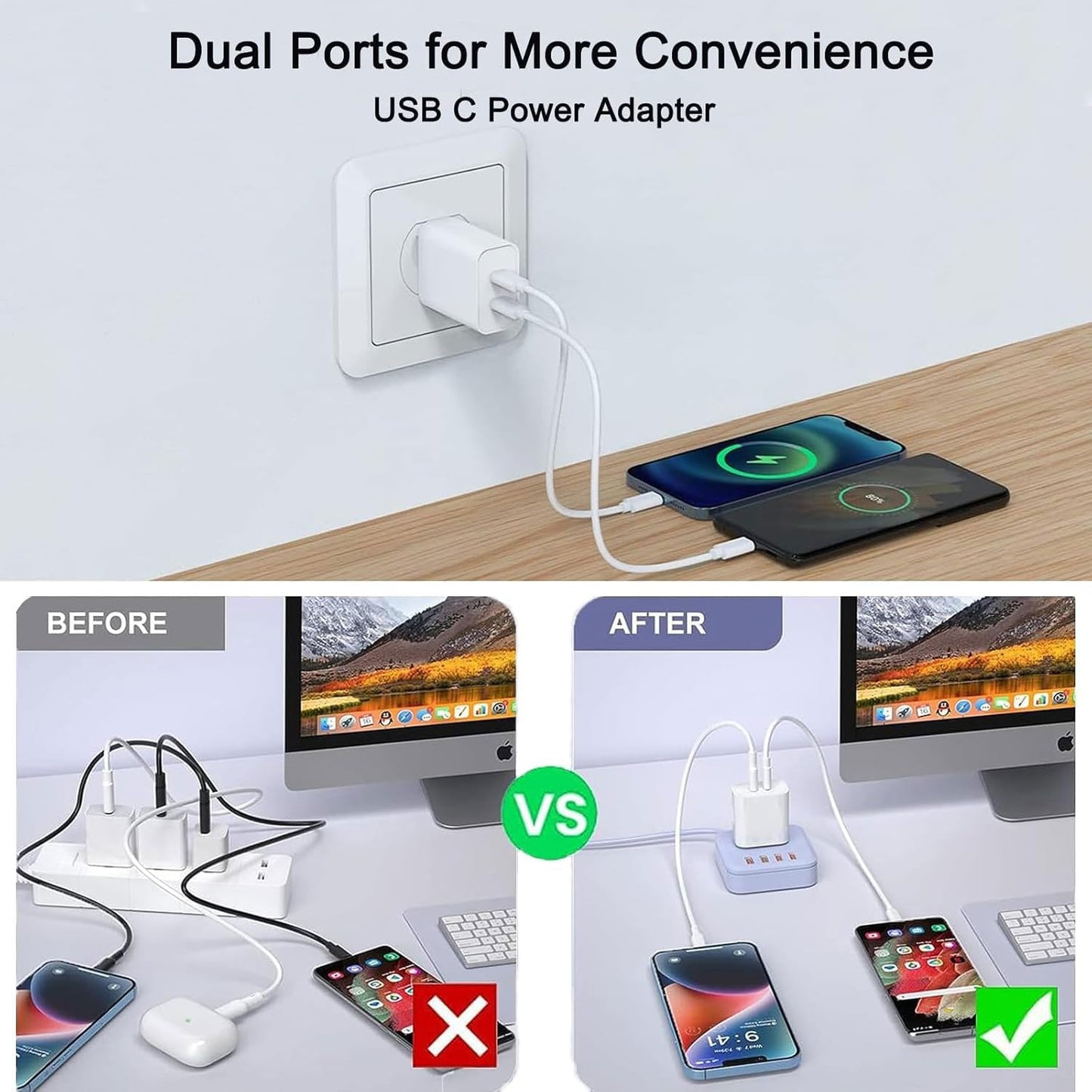 USBC Charger Block 30W 4-Piece Set, Dual-Port USB C Fast Charger Compatible with iPhone 17/16/15 Portable Type-C Wall Charger