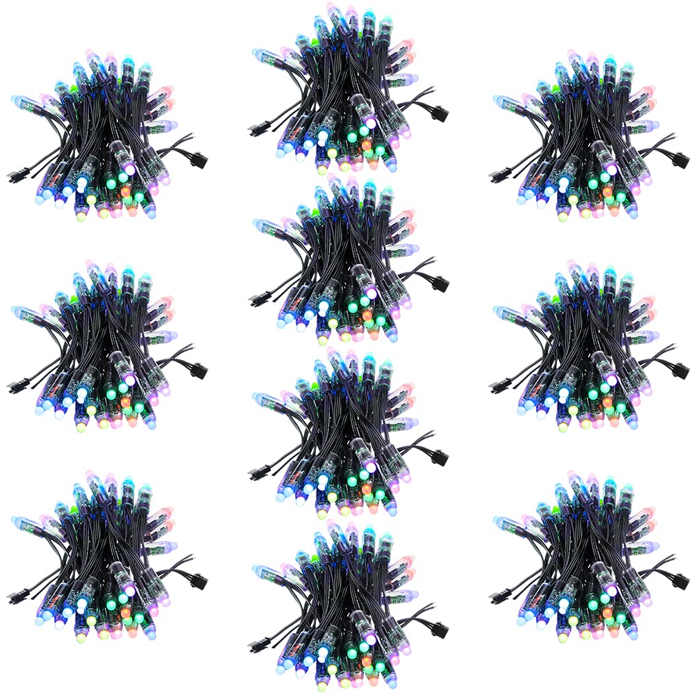 ALITOVE WS2811 RGB LED Pixels Light Individually Addressable 12mm Diffused Full Color Bullet Pixels DC 5V IP68 Waterproof 500pcs for Outdoor LED