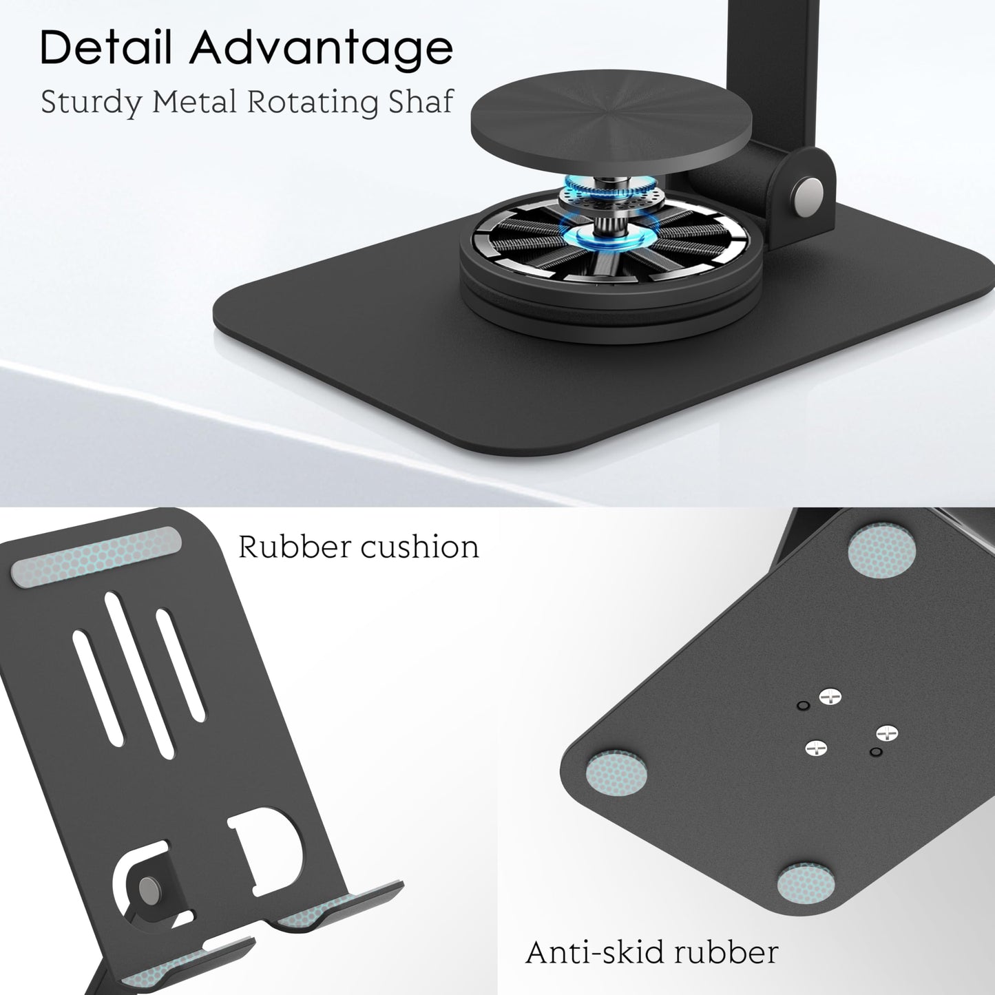 HZZADZXW Metal Cell Phone Stand for Desk, Multi-Angel Adjustable 360° Rotation Non-Slip and Foldable Mobile Phone Stand, Compatible with iPhone 17 16