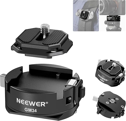 NEEWER GM34 Camera Quick Release Plate Kit, Quick Switch Auto Lock Square QR Mount Plate with Arca Type Clamp Base, Compatible with Arca Swiss Camera