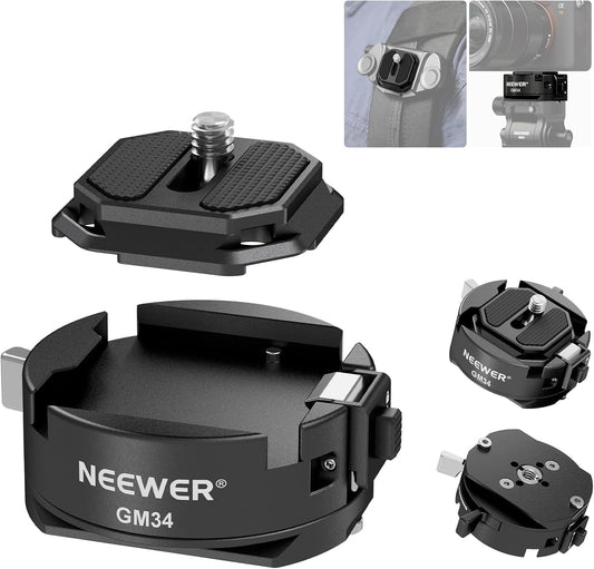 NEEWER GM34 Camera Quick Release Plate Kit, Quick Switch Auto Lock Square QR Mount Plate with Arca Type Clamp Base, Compatible with Arca Swiss Camera
