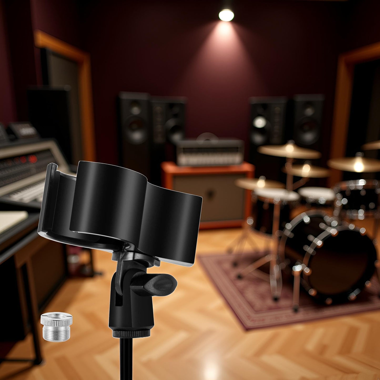 Black Adjustable Microphone Holder Clip, Plastic Spring Mic Clip, Microphone Stand Outer Diameter Between 32mm to 60mm with 5/8" to 3/8" Screw