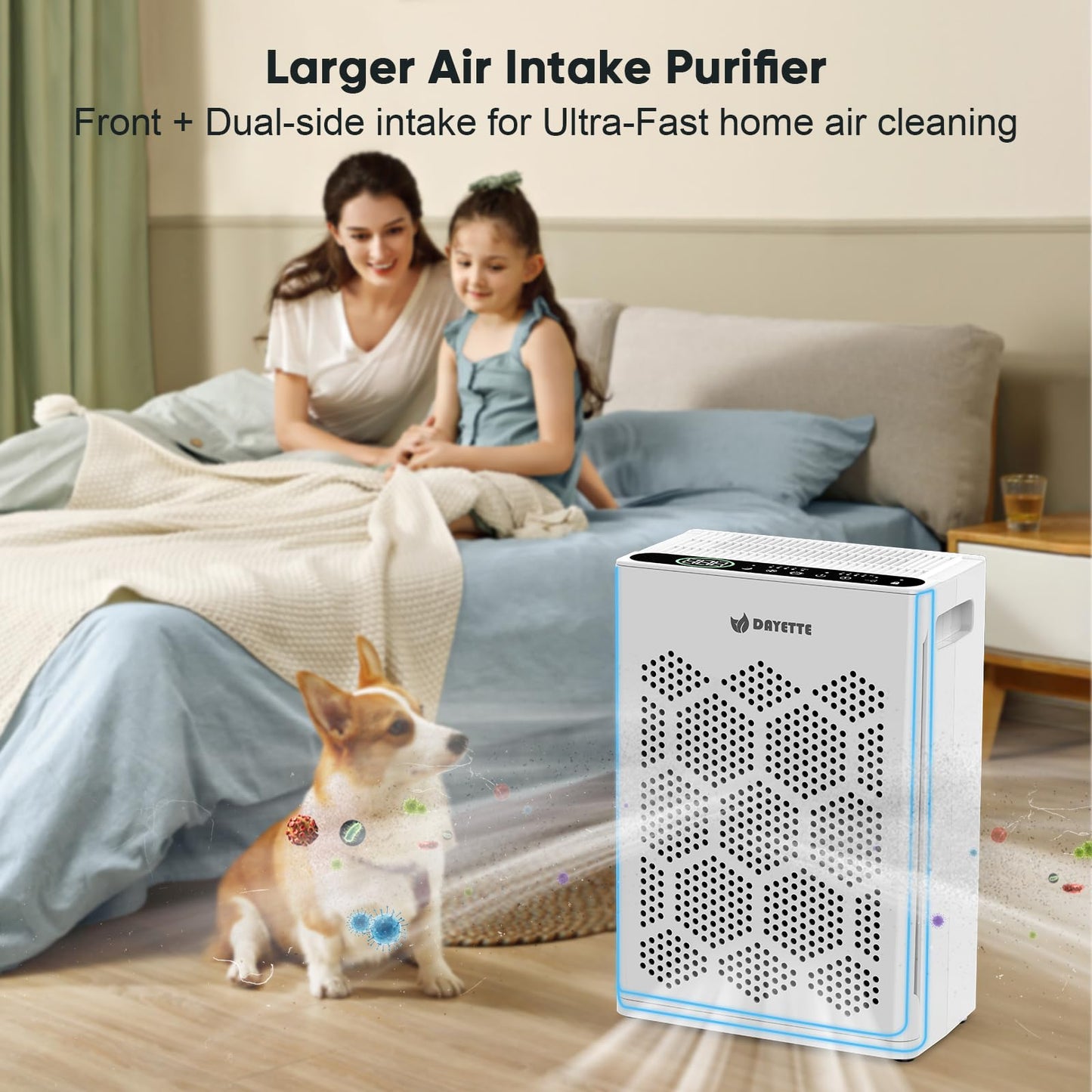 DAYETTE Air Purifiers for Home Large Room Up to 1800 Ft² with HEPA 14 Filter, Pet Air Purifier with Washable Prefilter for Bedroom with Fragrance, Air