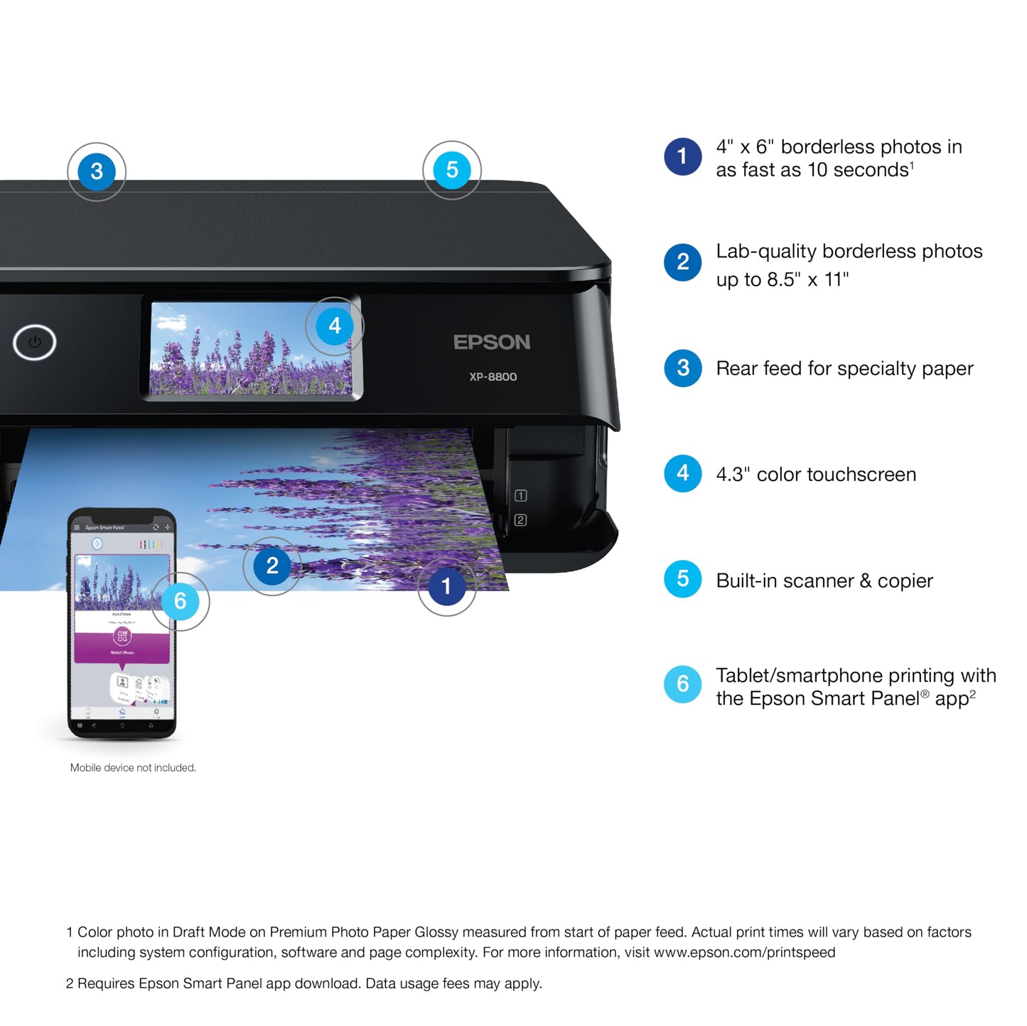Epson Expression Photo XP-8800 Wireless Printer with 6-Color Claria Ink System, Borderless Prints up to 8.5" x 11", Fast Printing, 4.3" Color