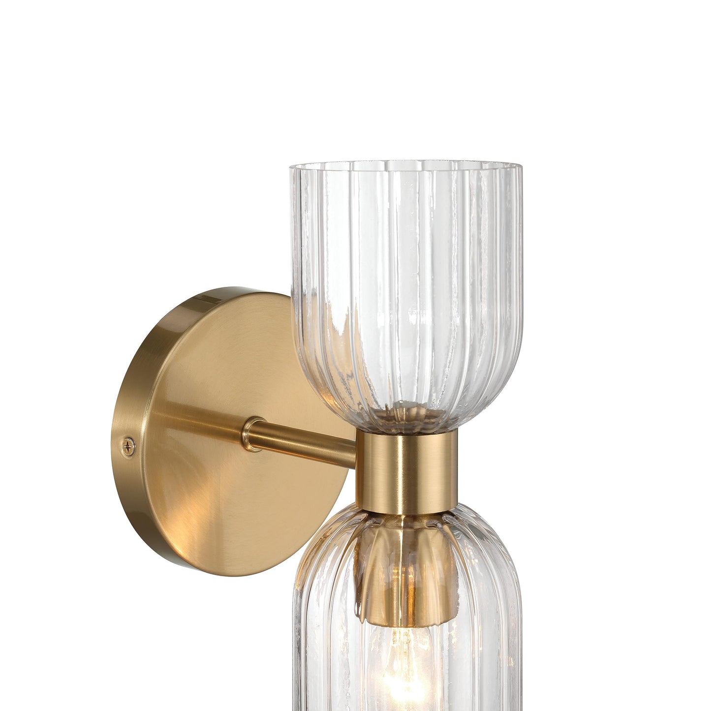 Robert Stevenson Lighting Josephine - Mid-Century Modern Metal and Clear Ribbed Glass Wall Light, Brushed Gold
