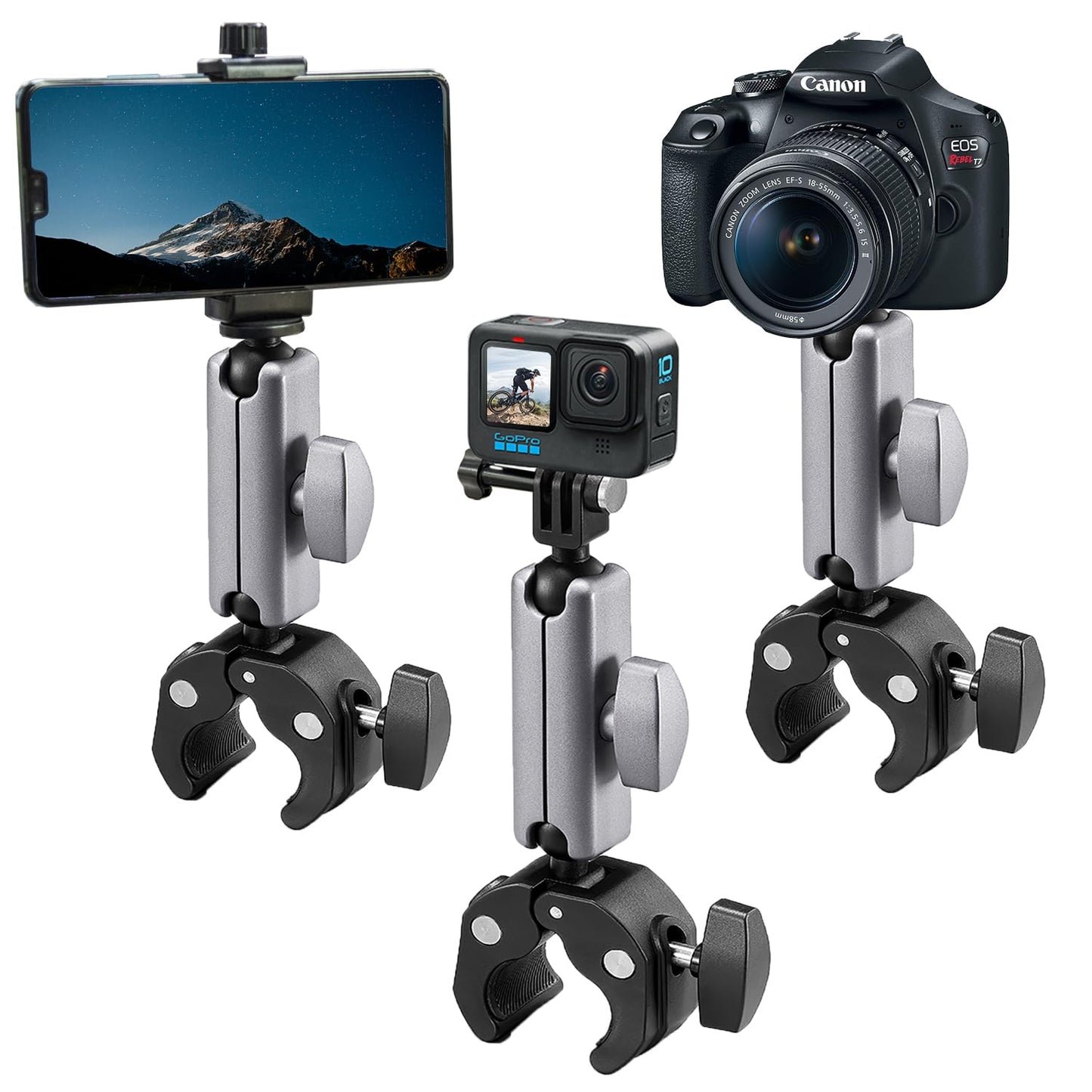Suptig Camera Mount Super Clamp Pole Mount Tripod Clamp for Phon, Gopro Hero 13 Hero 12 11 10 9 8 7 6 5, Gopro max2, Insta 360, DJI osmo Canon DSLR