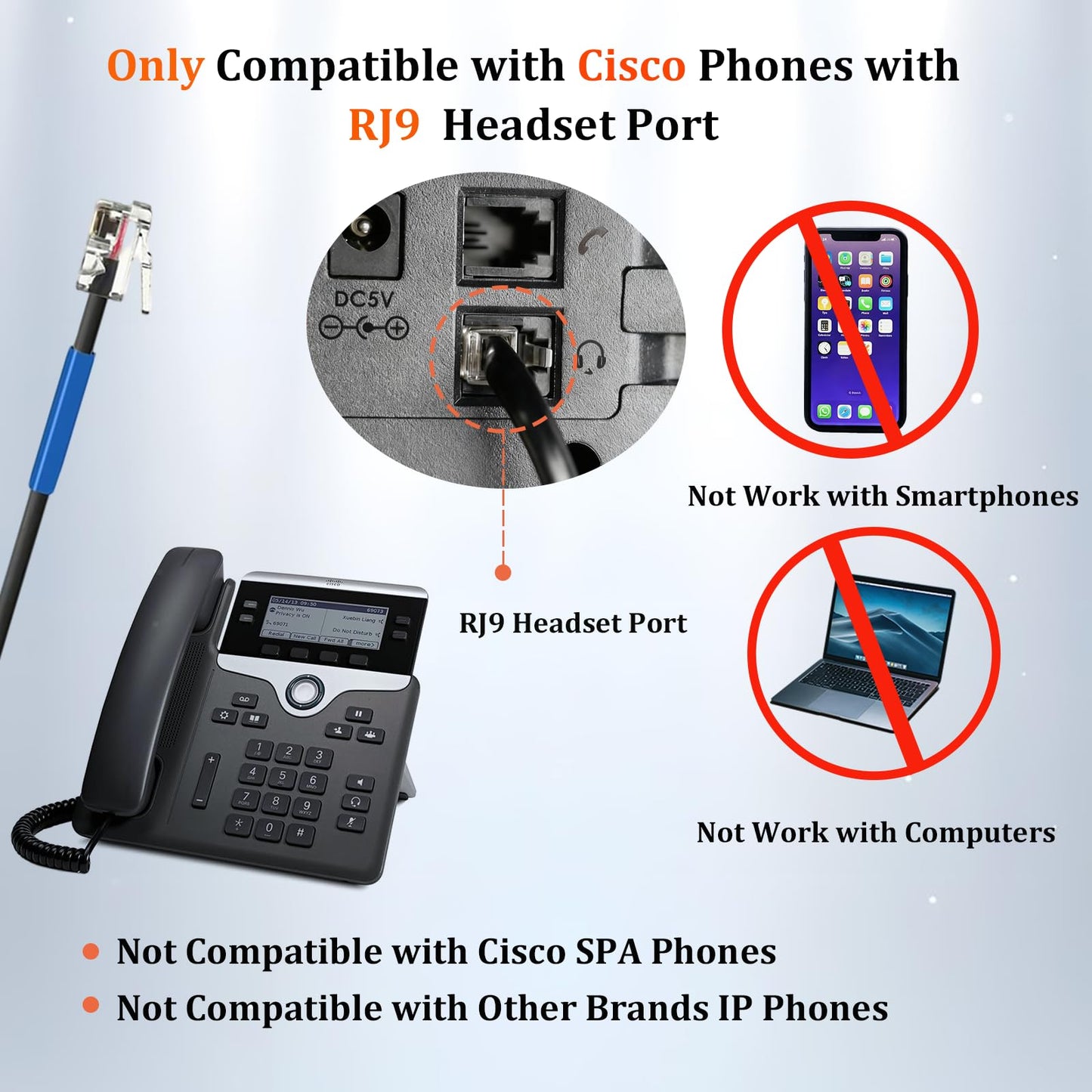 Callez RJ9 Cisco Phone Headset for Office Phone with Noise Cancelling Microphone & Mute Switch, Telephone Headset Compatible with Cisco IP Phones 7821