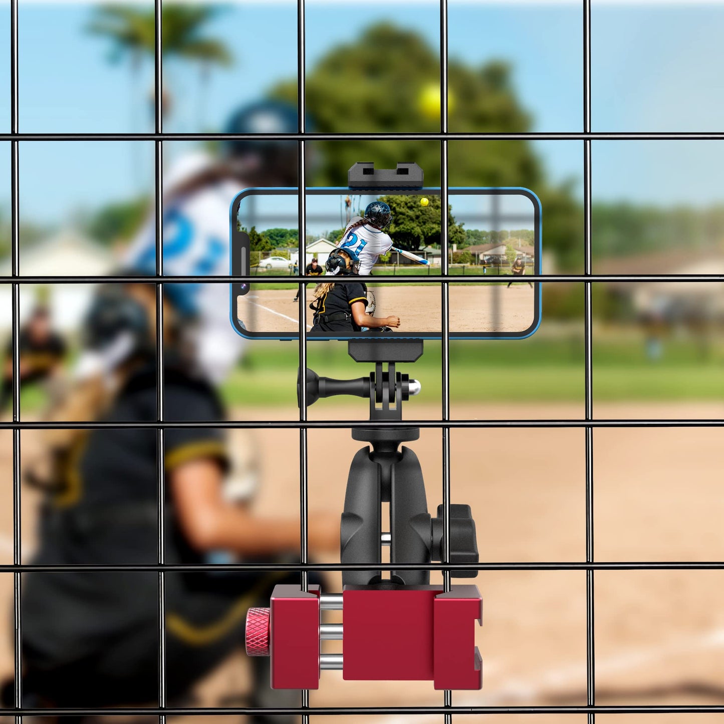 Upgraded Aluminum Fence Mount with Shade - iPhone Fence Mount Compatible with GoPro, Cellphone, Mevo Start, Insta360 for Softball, Tennis, Baseball