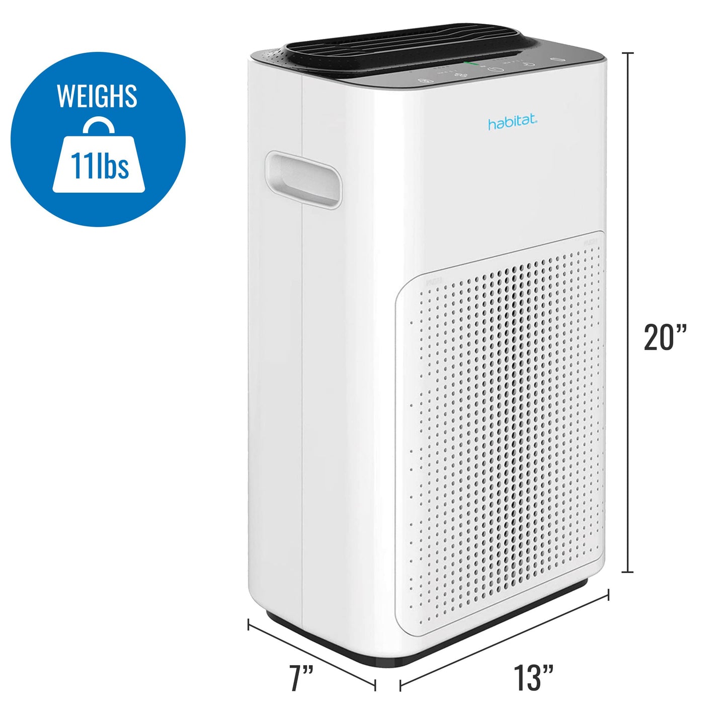 Habitat Medium Room Air Purifier with HEPA 13 Activated Carbon Filtration System, Real-Time Air Quality Monitor and Alert, Whisper Quiet Fan