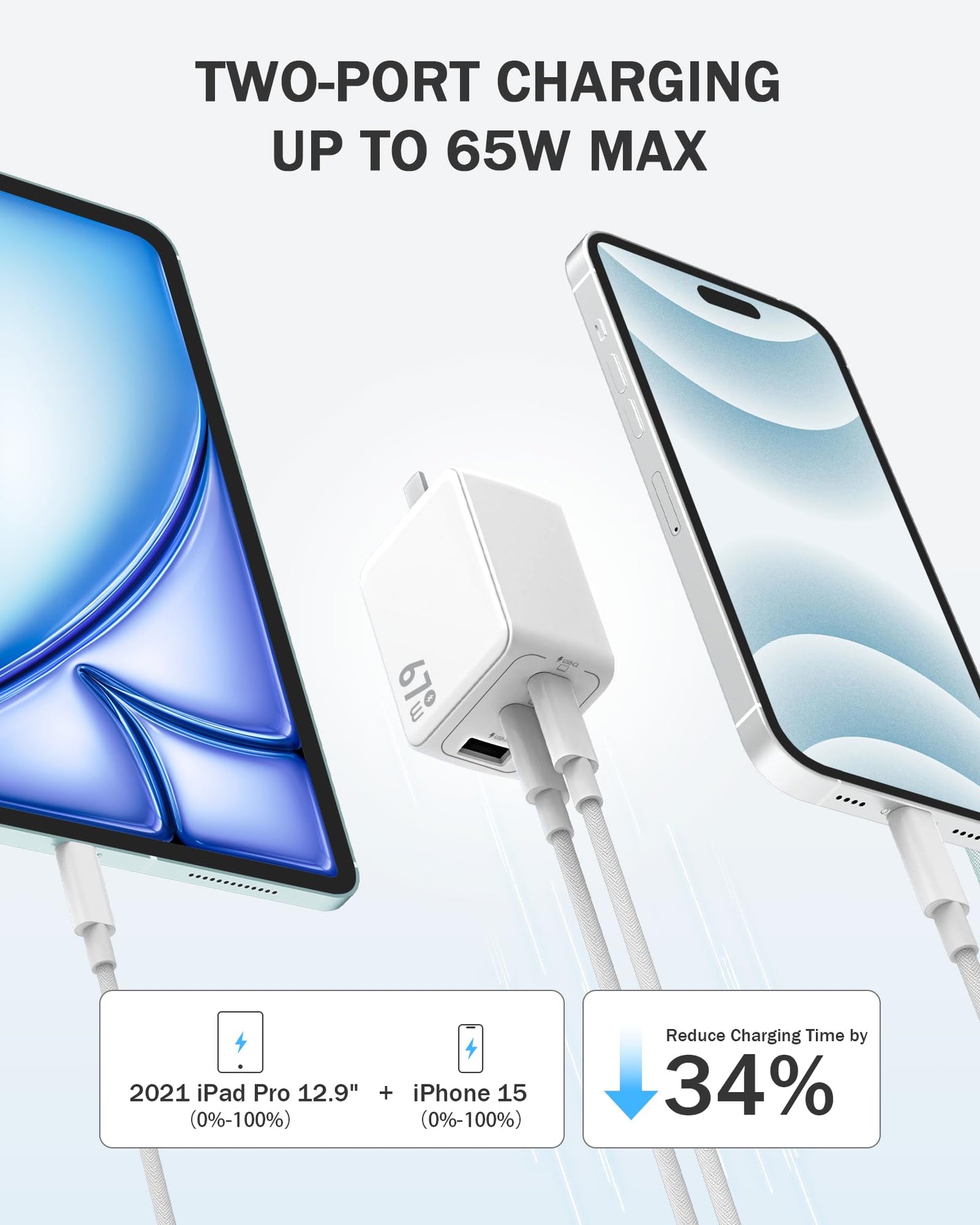 UNIWEI 67W USB C Charger, GaN PPS 3-Port Fast Compact Foldable USB C Charger Block for MacBook, iPad Pro, Galaxy S24, iPhone 16/15 and More