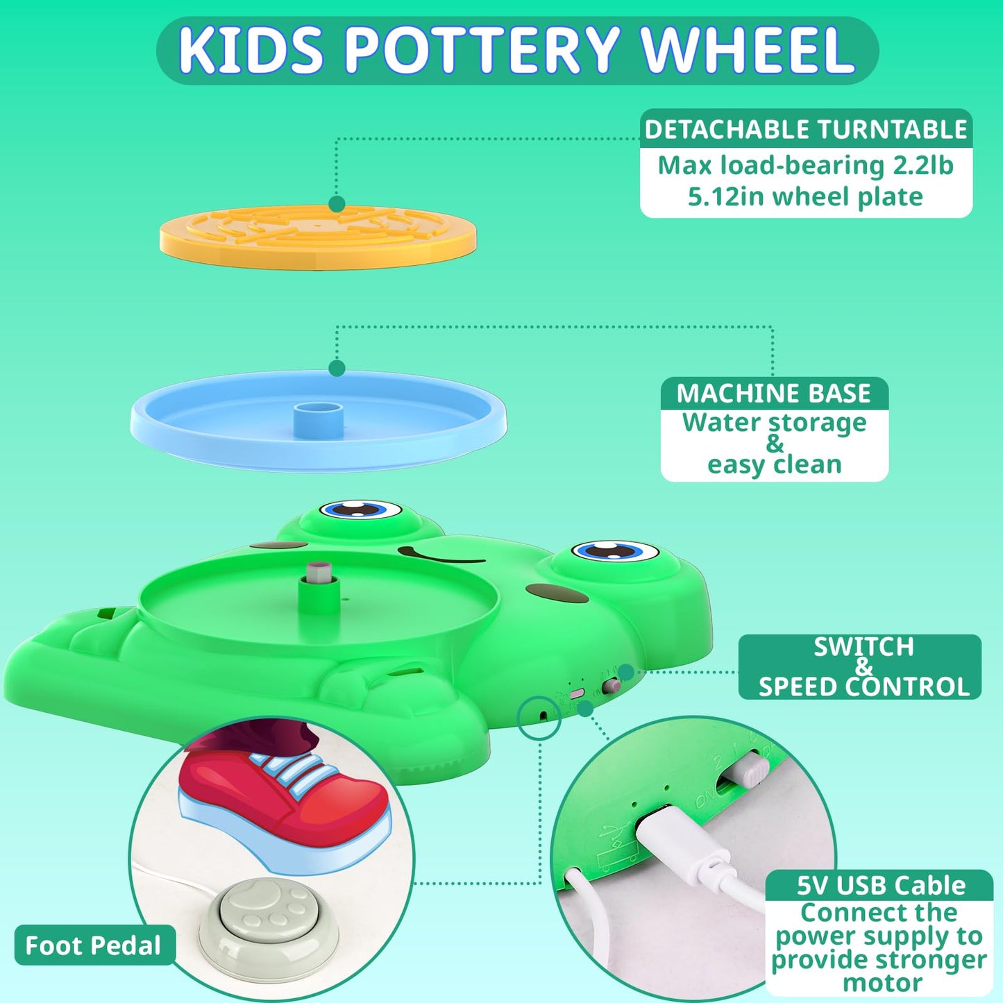 Pottery Wheel for Kids - Complete Pottery Painting Kit Arts and Crafts for Kids Ages 8-12 with 3 Pack Air Dry Clay Art Supplies Toys for Girls Boy…