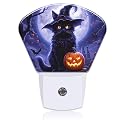 Uiaoiais Black Cat with Witch Hat Night Light for Kids Girls Boys, Halloween Pumpkin LED Night Light Plug into Wall with Dusk to Dawn Sensor