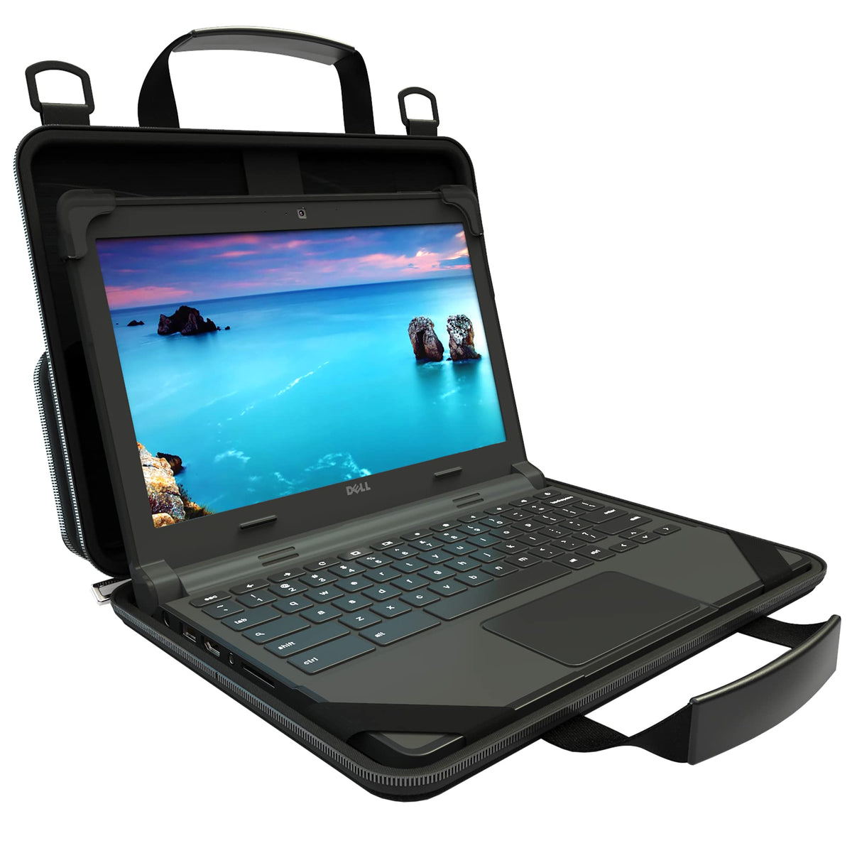 UZBL 11-11.6 Inch Always-on Chromebook Protective Hard Case with Adjustable Shoulder Strap and Carrying Handles
