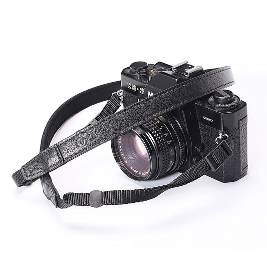 CANPIS CP008 Leather Camera Shoulder Neck Strap compatible with Canon Nikon Leica Fuji Sony Olympus etc. Black Color, Adjustable Length, Slim