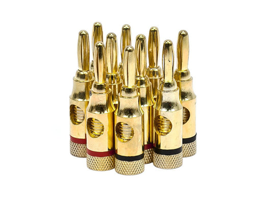 Monoprice 109437 5PRJX74047 Gold Plated Speaker Banana Plugs - 5 Pairs - Open Screw Type, For Speaker Wire, Home Theater, Wall Plates And More