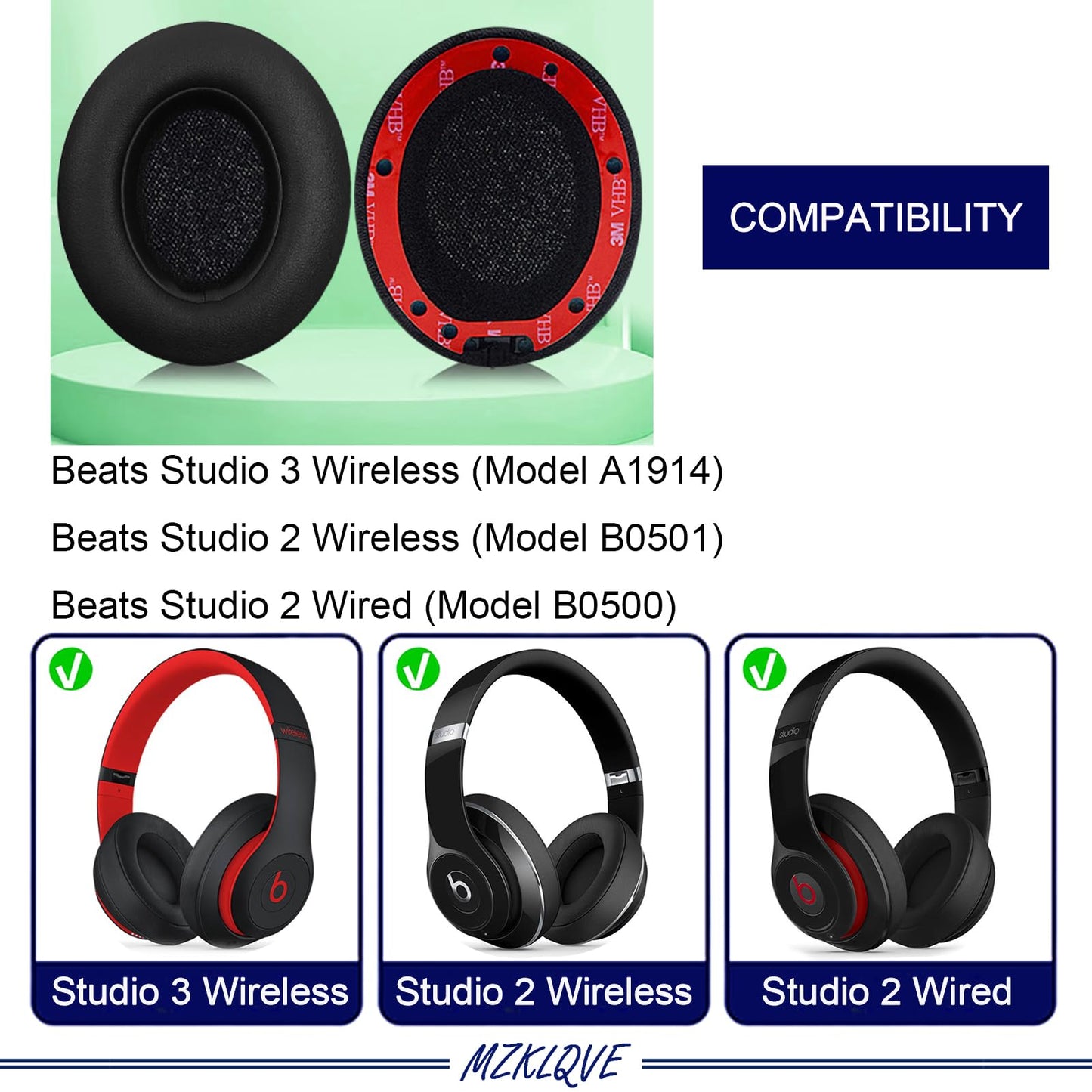 Studio 3 Ear Pads - Replacement Earpads for Beats Studio3 & Studio 2 Headphones (Black)