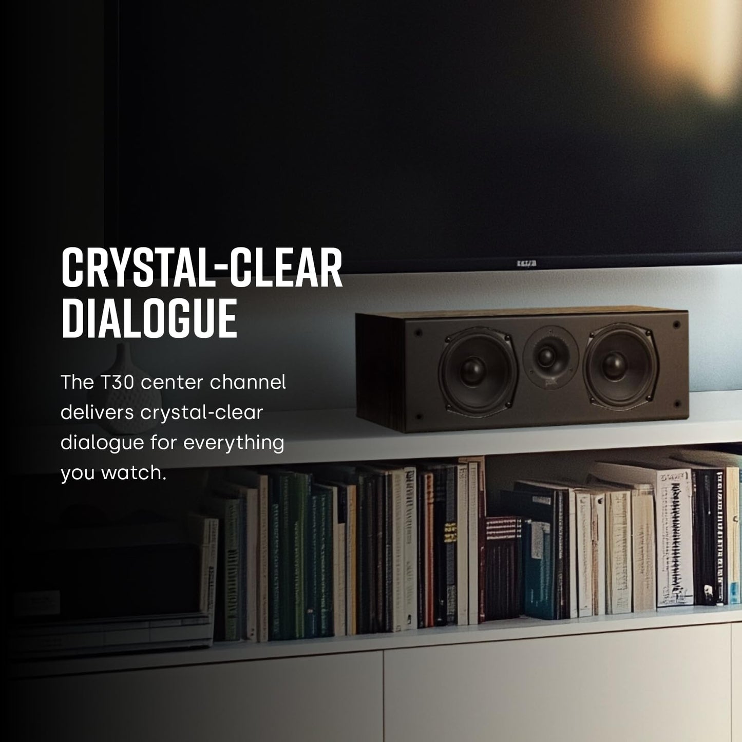 Polk Audio T30 Home Theater Center Channel Speaker - Vocal Clarity, Deep Bass Response, Dolby and DTS, Home Speaker, Single, Black