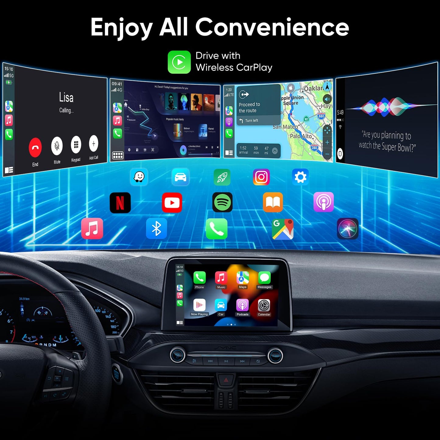 Wireless CarPlay Adapter for iPhone, 2026 Wired to Wireless CarPlay Dongle, Plug & Play USB-C Adapter, 5.8GHz WiFi, Bluetooth 5.3, Auto Connect, Low